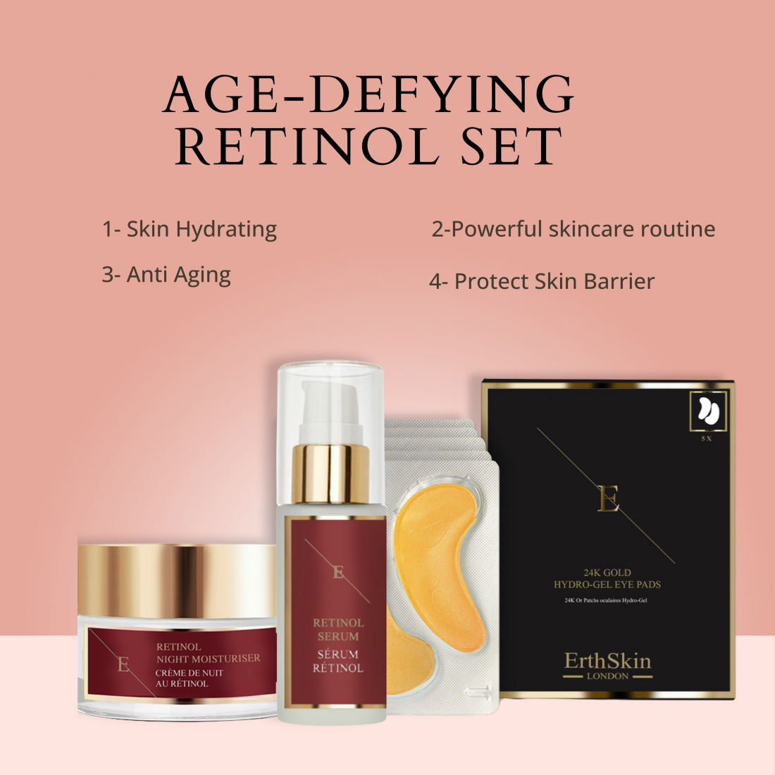 Coffret de soins du visage 'Retinol + 24K Gold' - 3 Pièces