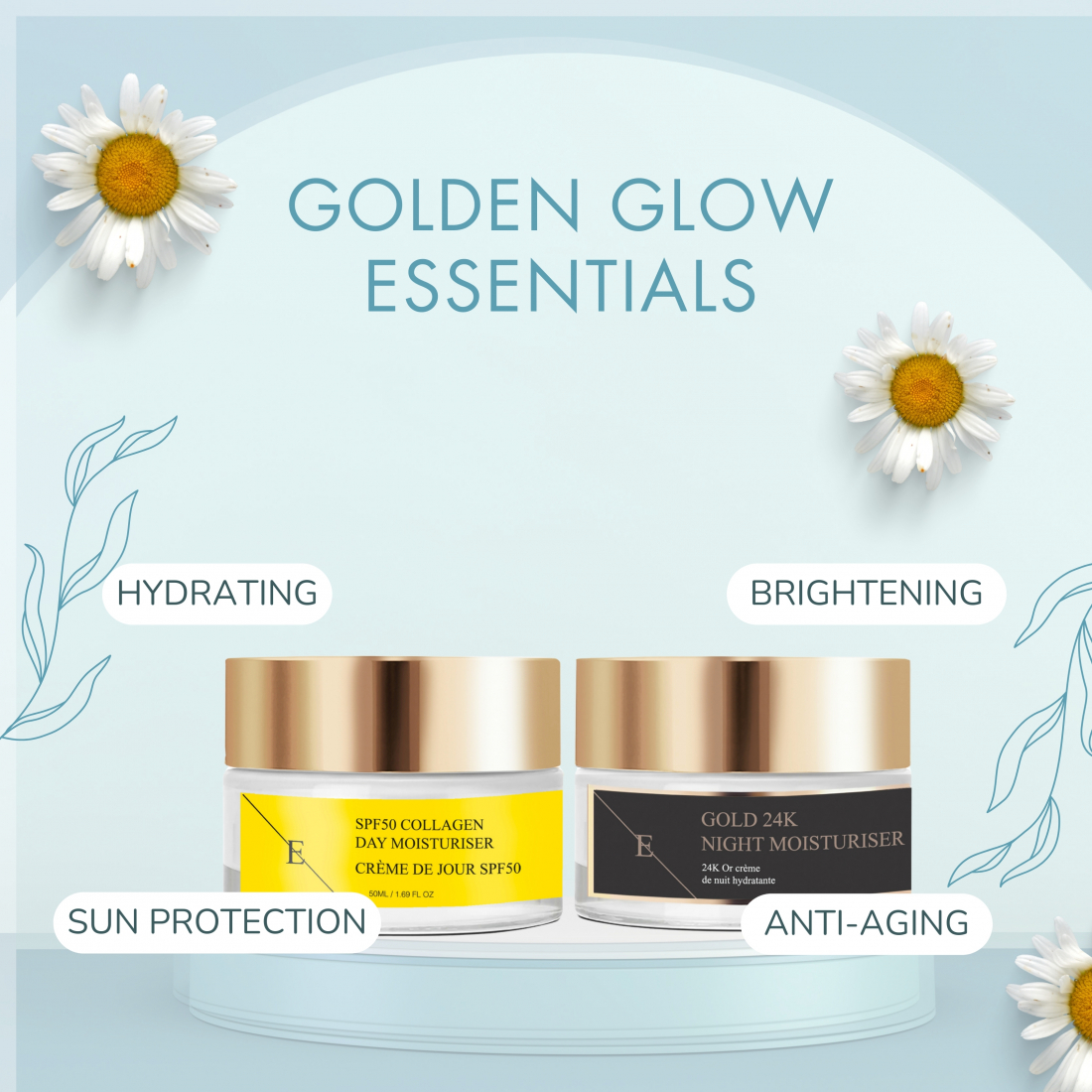 Coffret de soins du visage 'SPF50 Collagen + 24K Gold' - 2 Pièces