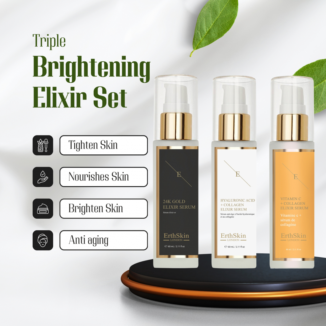 Coffret de soins du visage 'Vitamin C + Collagen + Hyaluronic Acid & Collagen + 24K Gold' - 3 Pièces