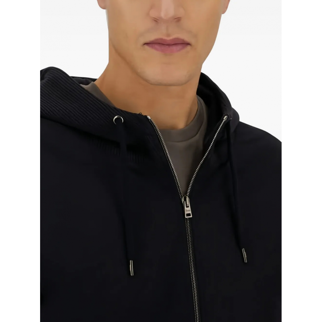 Men's 'Ribbed Panelled Zip-Front' Hoodie