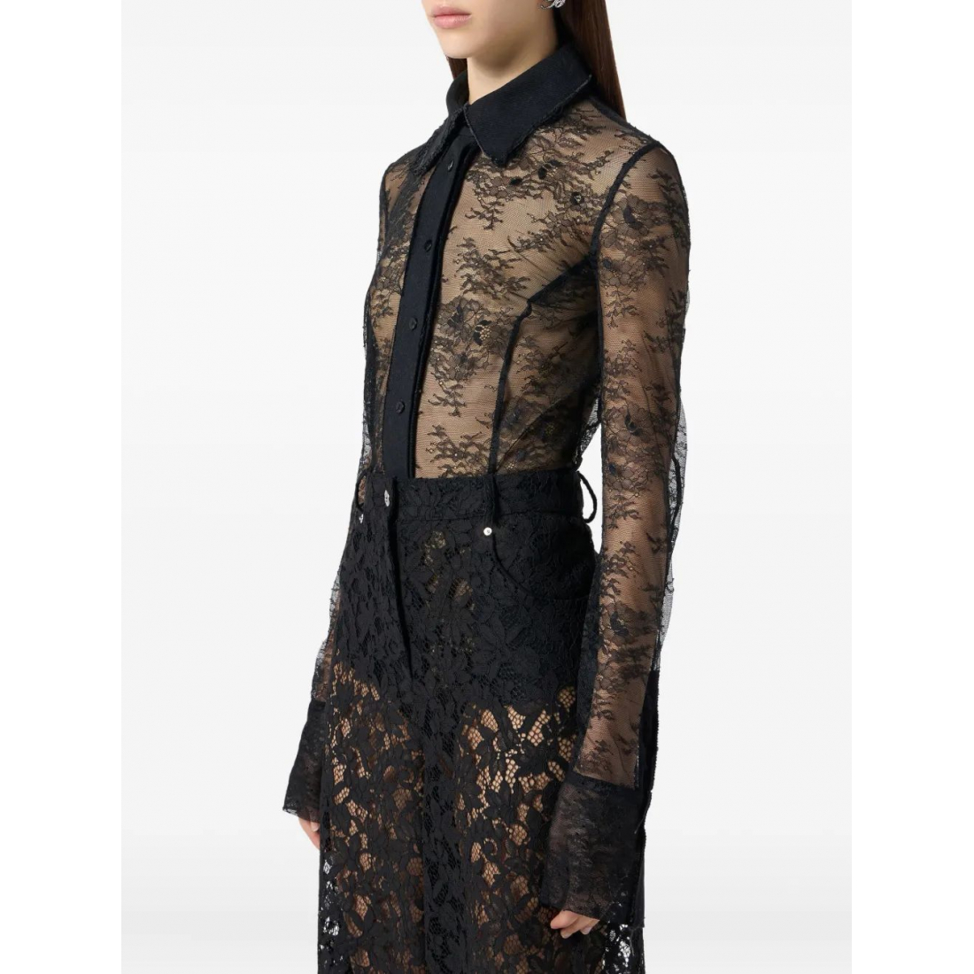 Women's 'Lace-Panelled Shirt' Bodysuit