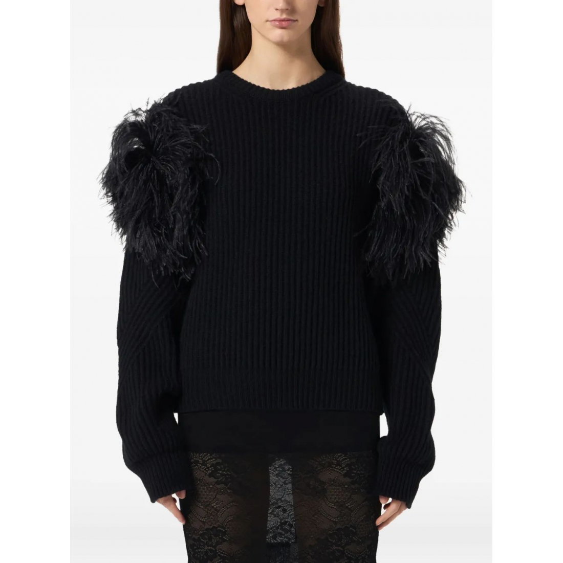 Women's 'Feather-Embellished Knitted' Sweater