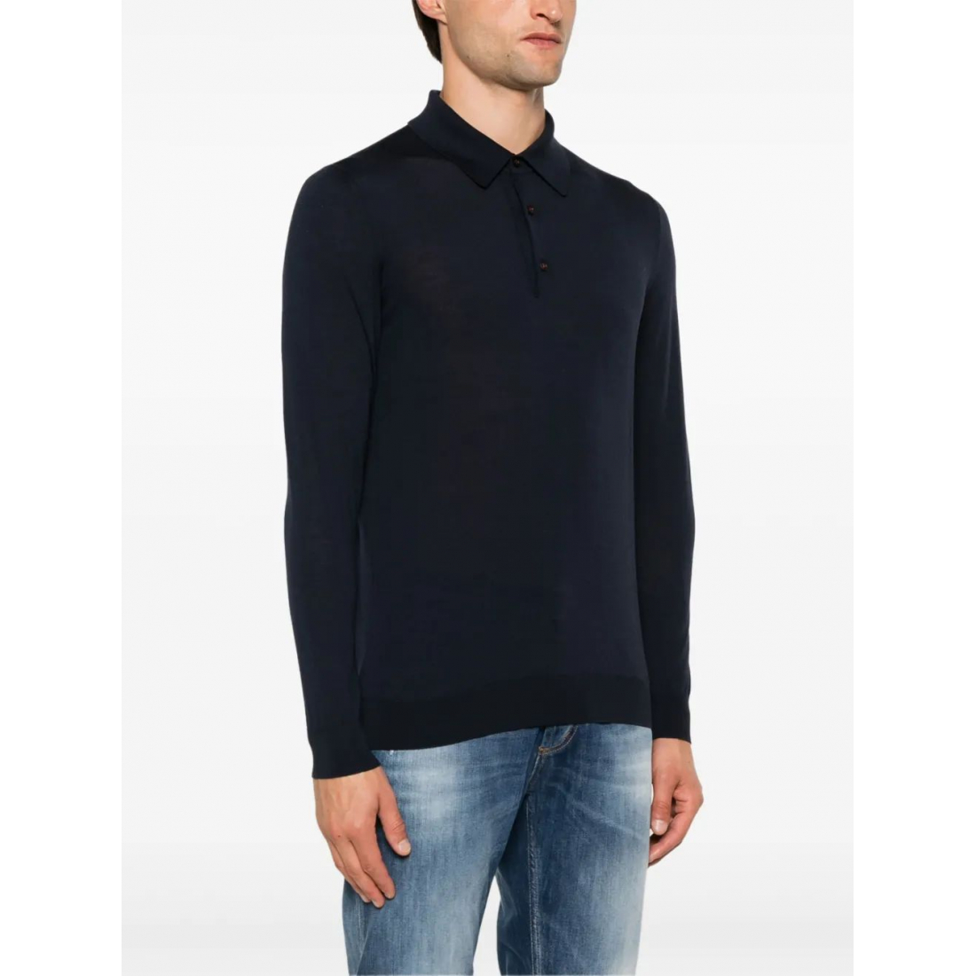 'Fine-Knit' Langärmeliges Poloshirt für Herren