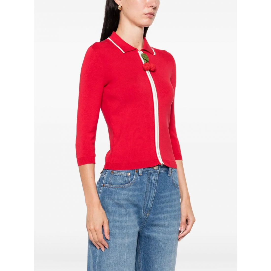 'Cherry-Detail Zip-Up' Strickjacke für Damen