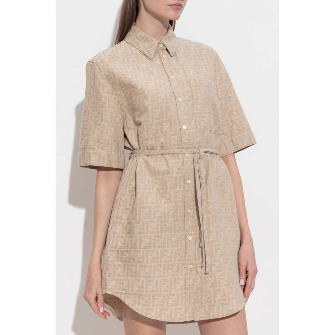 Women's 'FF-Pattern Drawstring' Shirtdress