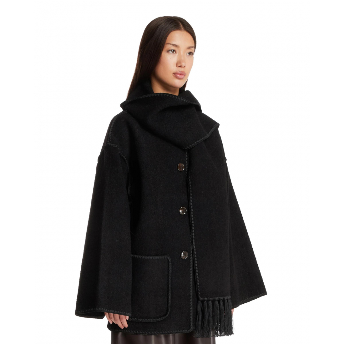 'Dropped-Shoulder Fringed-Edge Scarf' Jacke für Damen