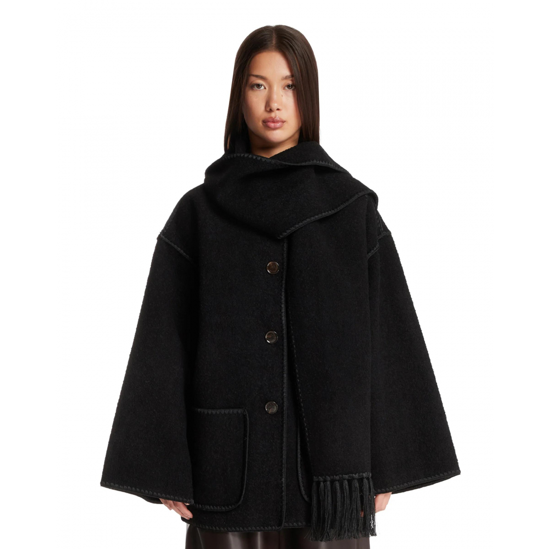 'Dropped-Shoulder Fringed-Edge Scarf' Jacke für Damen