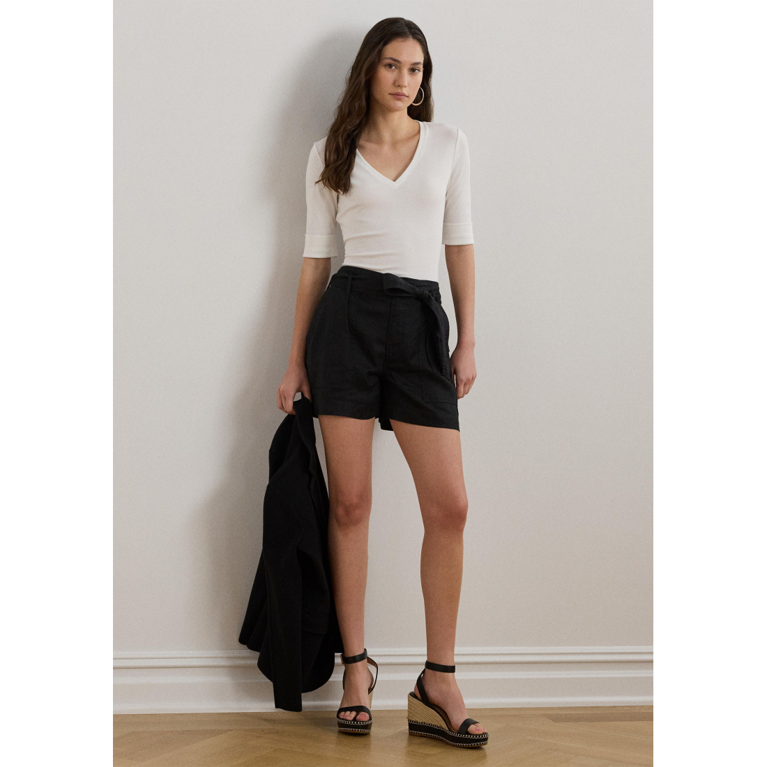 T-shirt 'Stretch Cotton Elbow-Sleeve V-Neck' pour Femmes