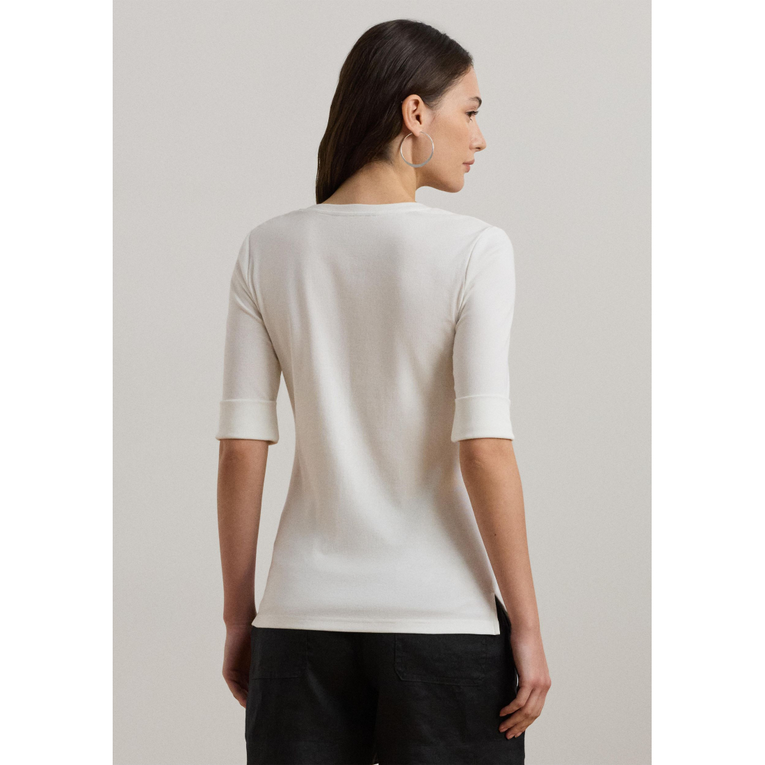 T-shirt 'Stretch Cotton Elbow-Sleeve V-Neck' pour Femmes