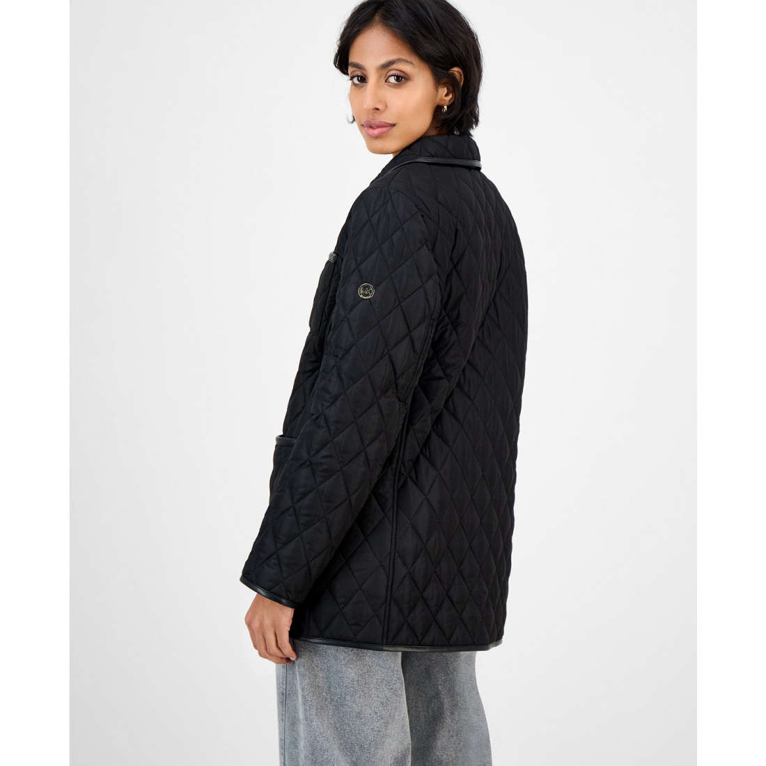 'Faux-Leather-Trim' Gesteppte Jacke für Damen