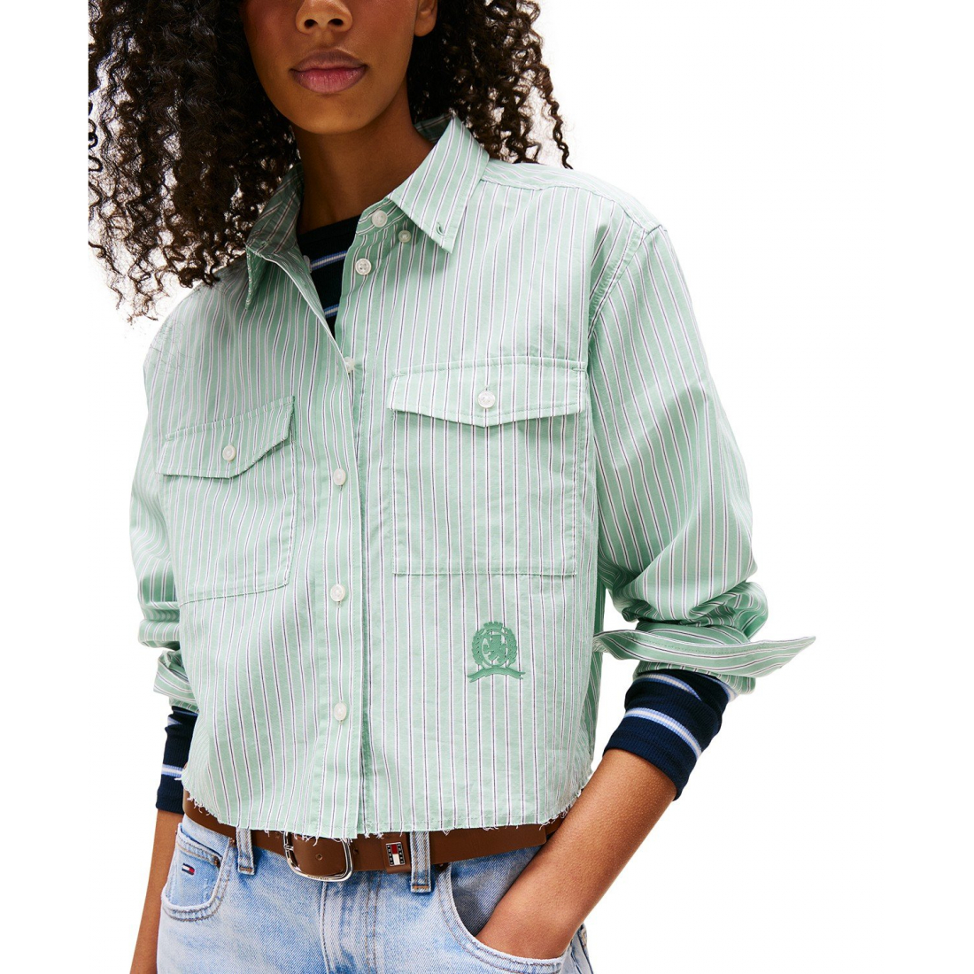 Chemise 'Cotton Crop Button-Front Crest' pour Femmes