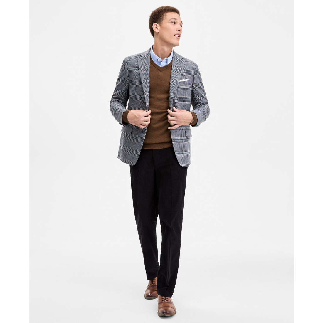 Blazer 'Modern-Fit Gray & Brown Plaid Sport' pour Hommes