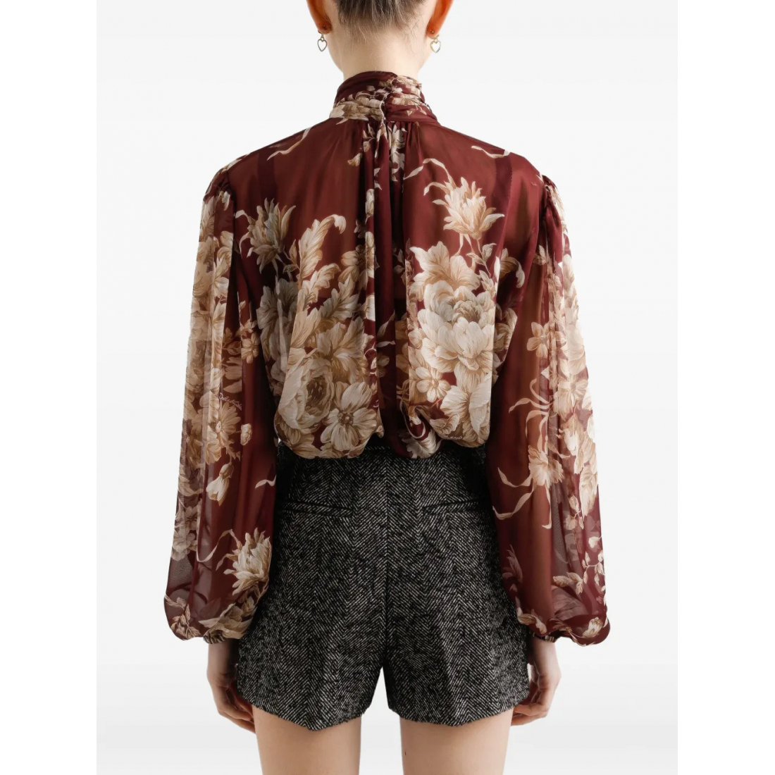 'Floral-Print Bow' Langärmelige Bluse für Damen