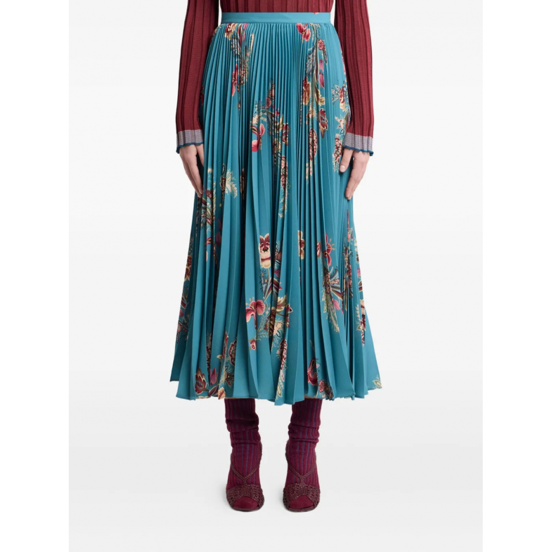 Jupe Midi 'Pleated Floral-Print' pour Femmes