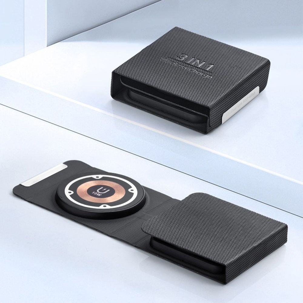Chargeur sans fil 3 en 1 format Wallet - Noir