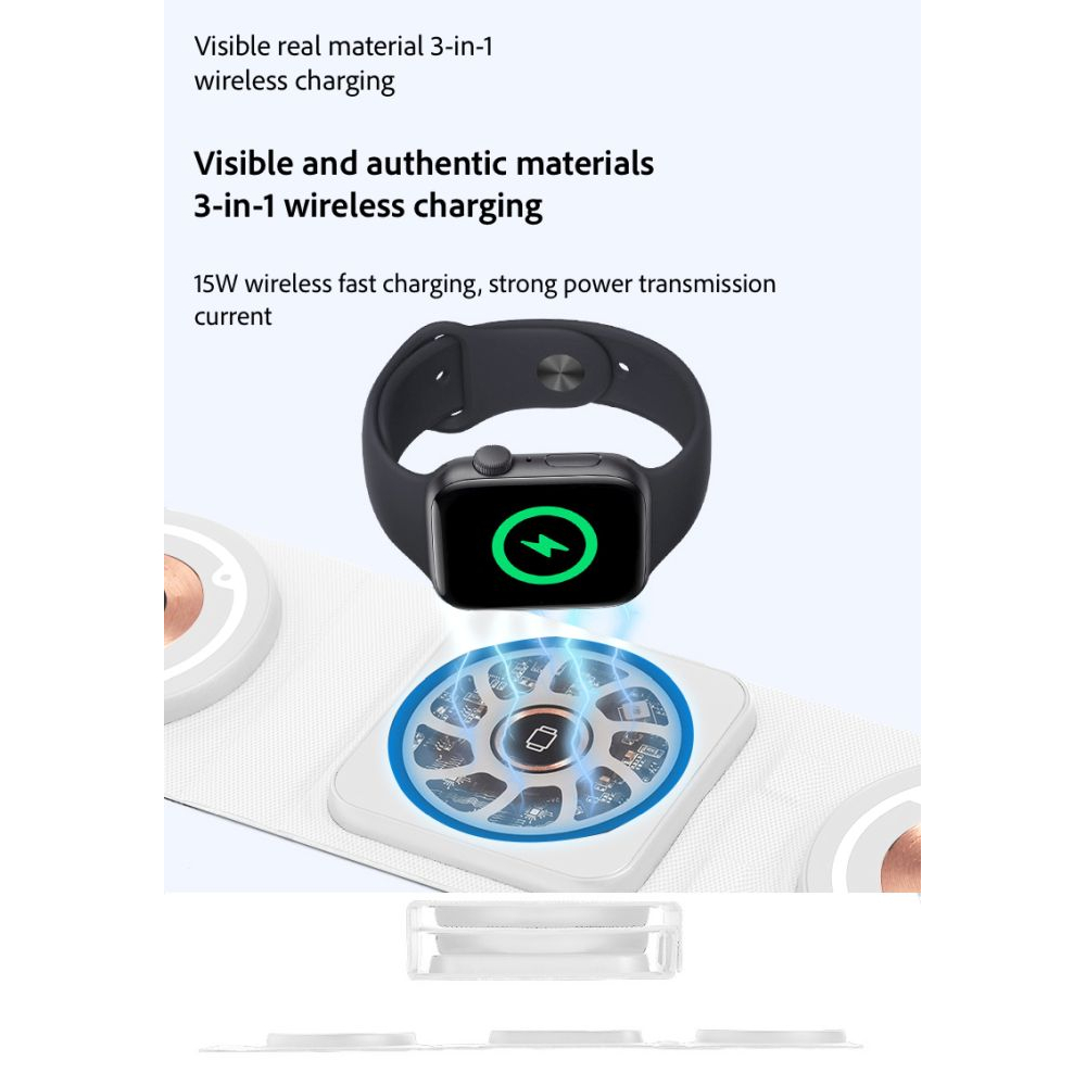 Chargeur sans fil 3 en 1 format Wallet - Blanc