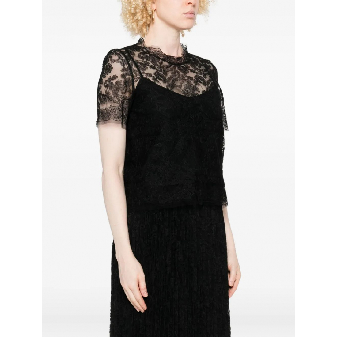 Top à manches courtes 'Floral-Lace' pour Femmes