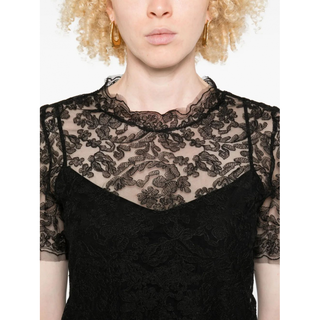 Top à manches courtes 'Floral-Lace' pour Femmes