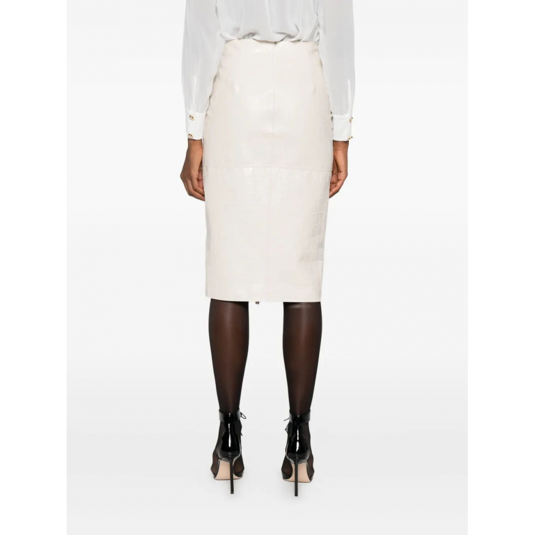 Women's 'Crocodile-Effect Zip-Front' Midi Skirt