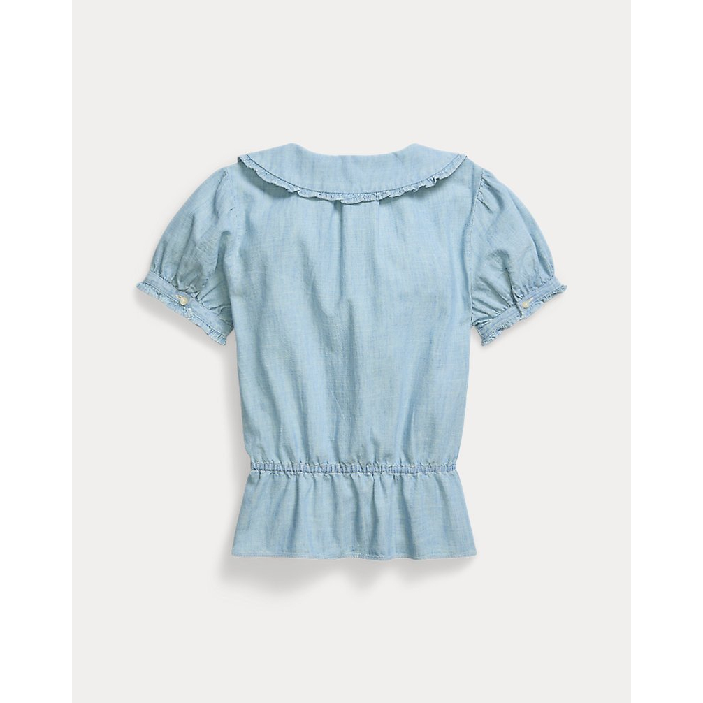 'Indigo Cotton Chambray Peplum Top' pour Filles