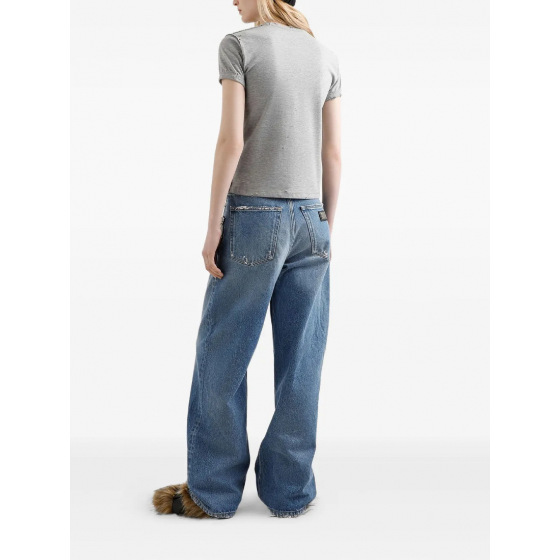 T-shirt 'Distressed Slogan-Print' pour Femmes