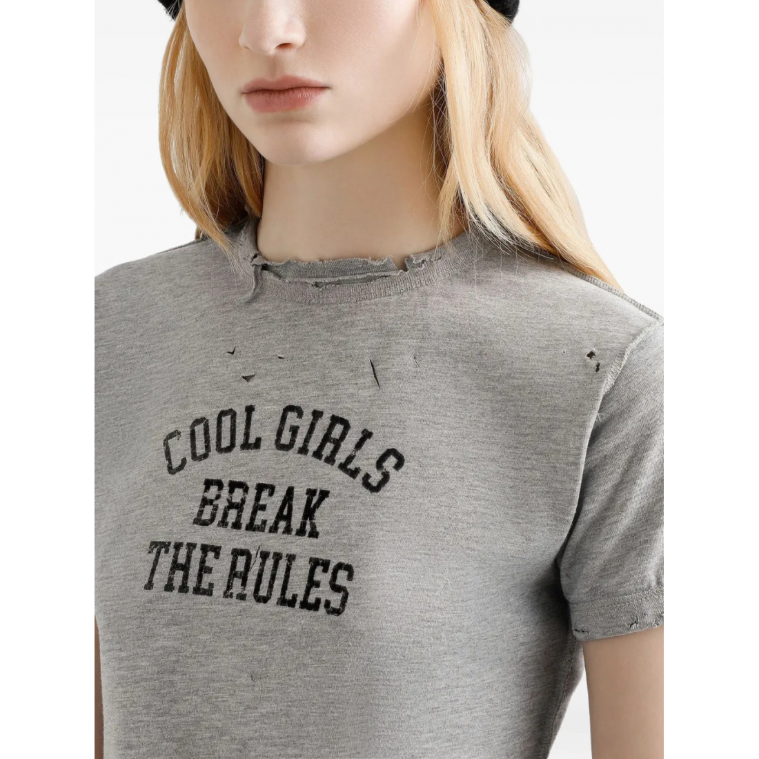 T-shirt 'Distressed Slogan-Print' pour Femmes