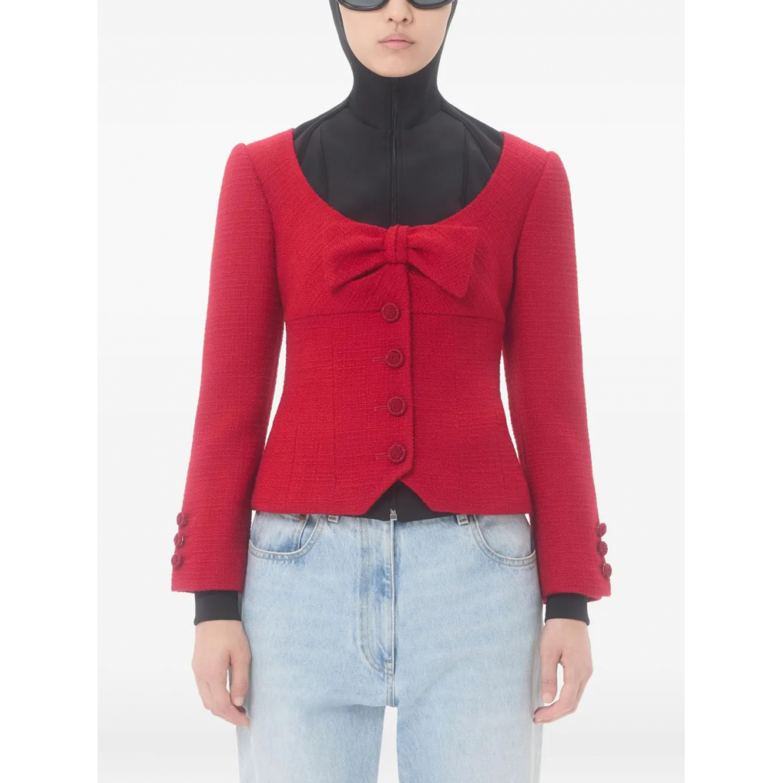 'Bow-Detail Tweed' Klassischer Blazer für Damen