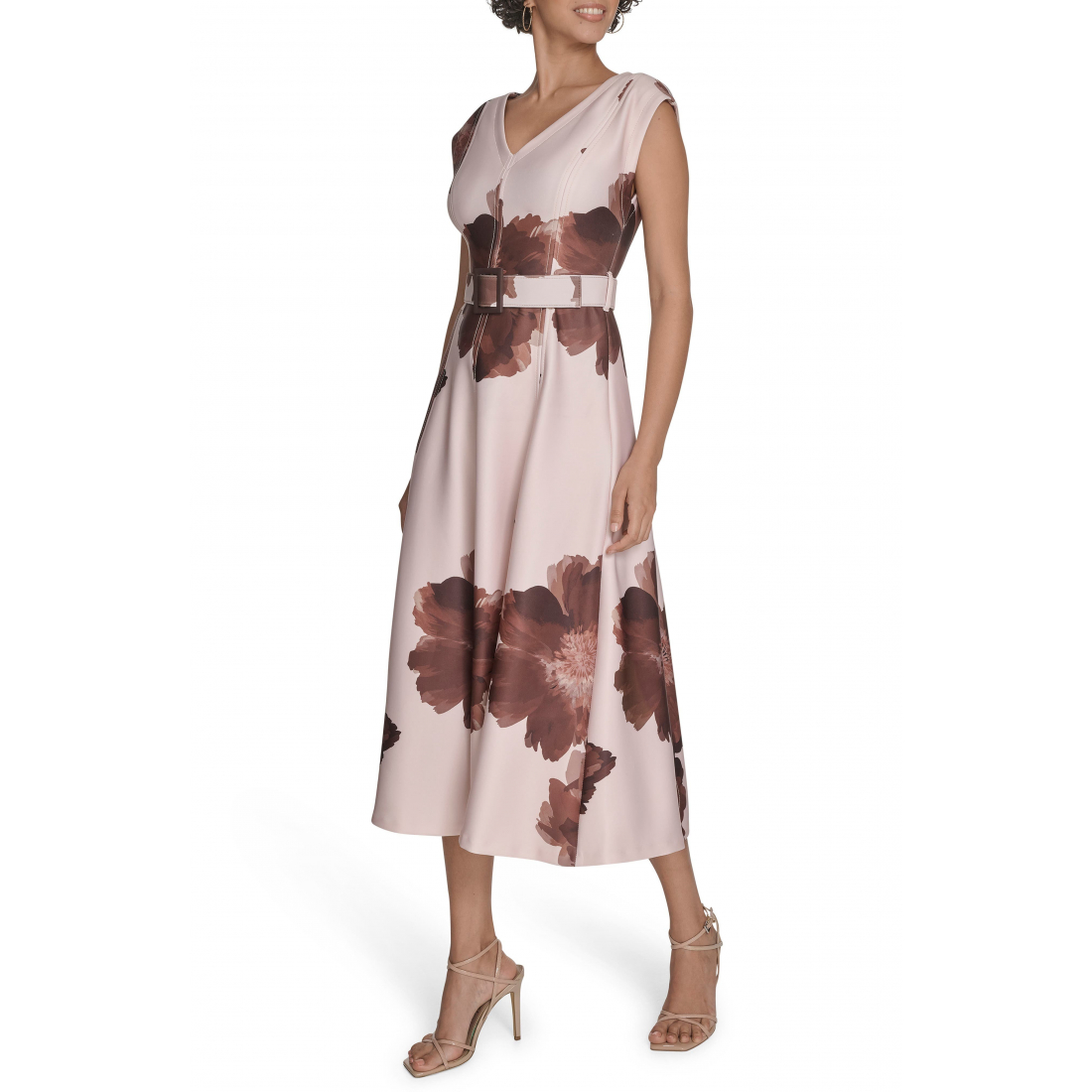 Robe A-line 'Floral V-Neck Belted Midi' pour Femmes
