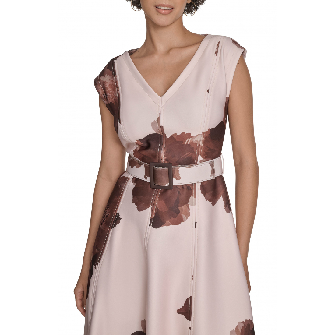 Robe A-line 'Floral V-Neck Belted Midi' pour Femmes