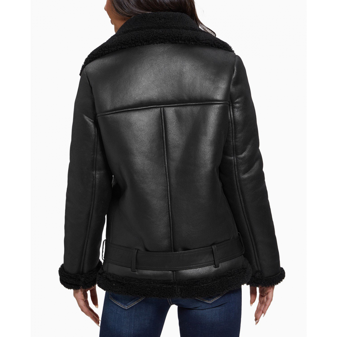 Manteau motard 'Faux-Shearling Asymmetric' pour Femmes