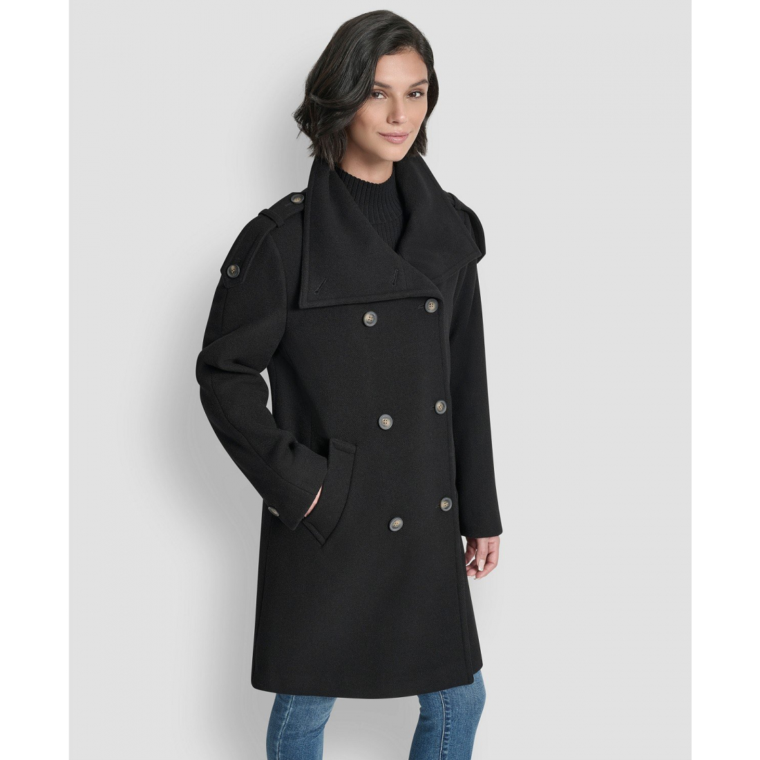 Caban 'Double-Breasted Funnel Neck Military' pour Femmes