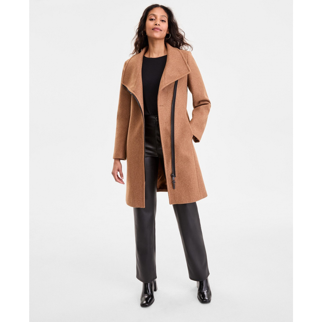 Manteau à ceinture 'Asymmetric Front-Zip' pour Femmes