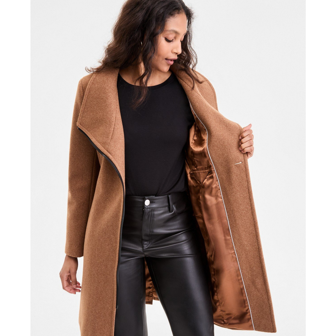 Manteau à ceinture 'Asymmetric Front-Zip' pour Femmes