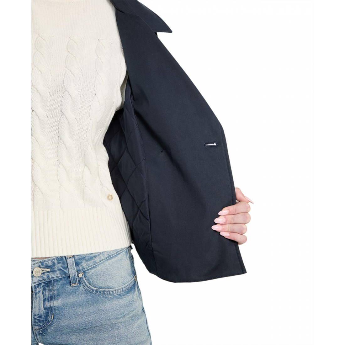 Women's 'Cropped Quilted-Trim' Trench Coat