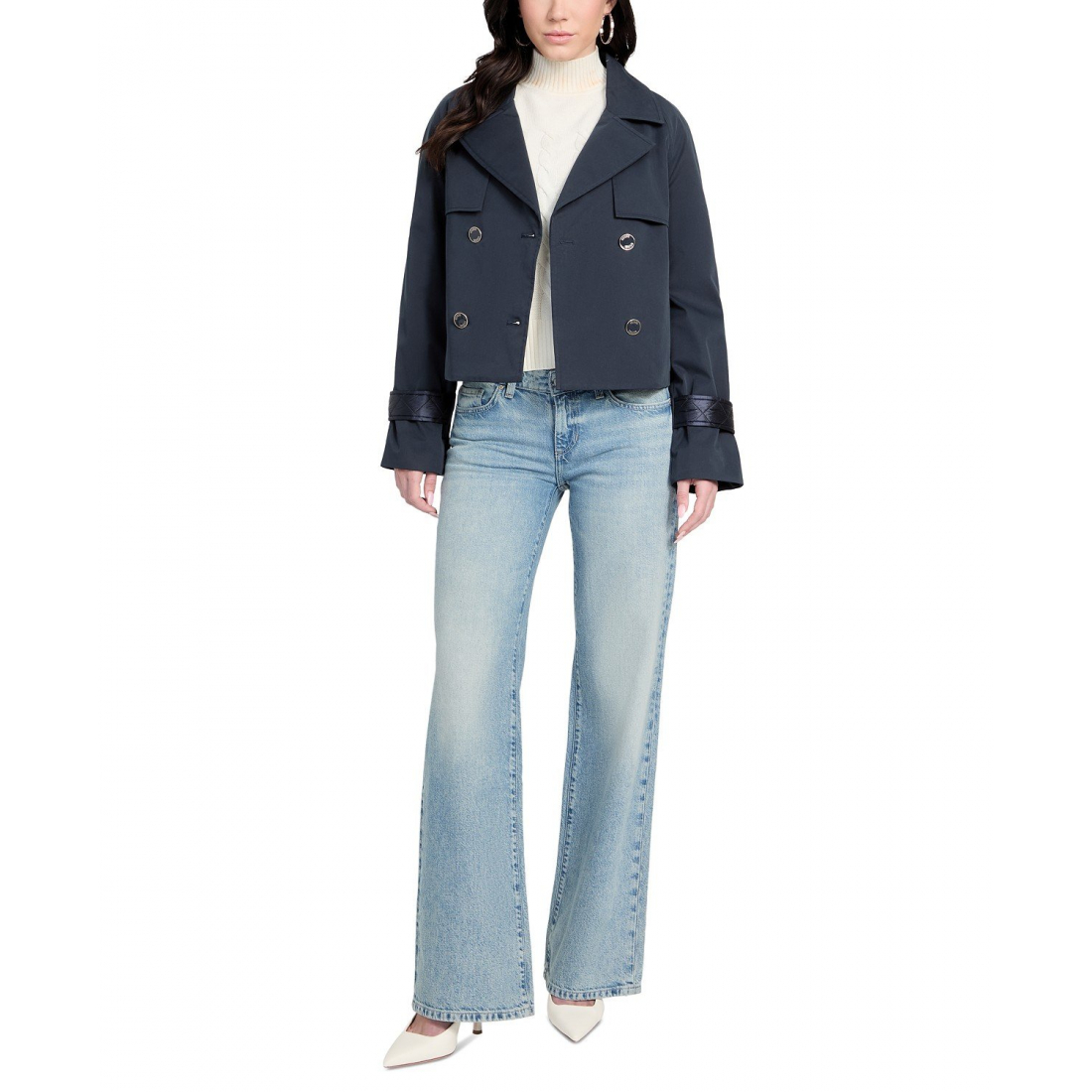 Women's 'Cropped Quilted-Trim' Trench Coat