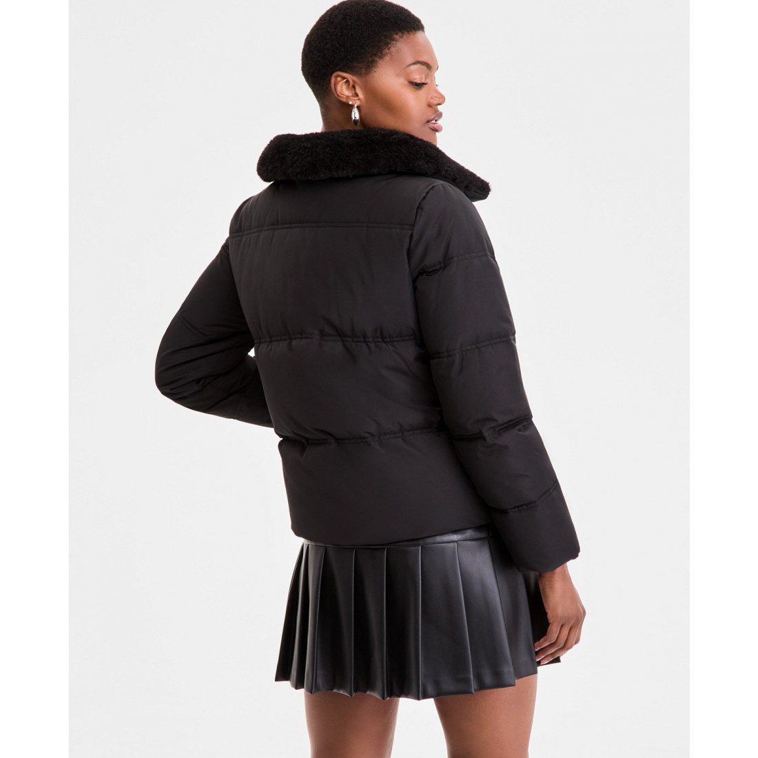 Manteau matelassé 'Faux-Fur-Collar Zip-Front' pour Femmes