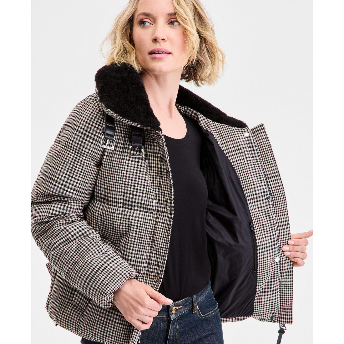 Manteau matelassé 'Faux-Fur-Collar Zip-Front' pour Femmes