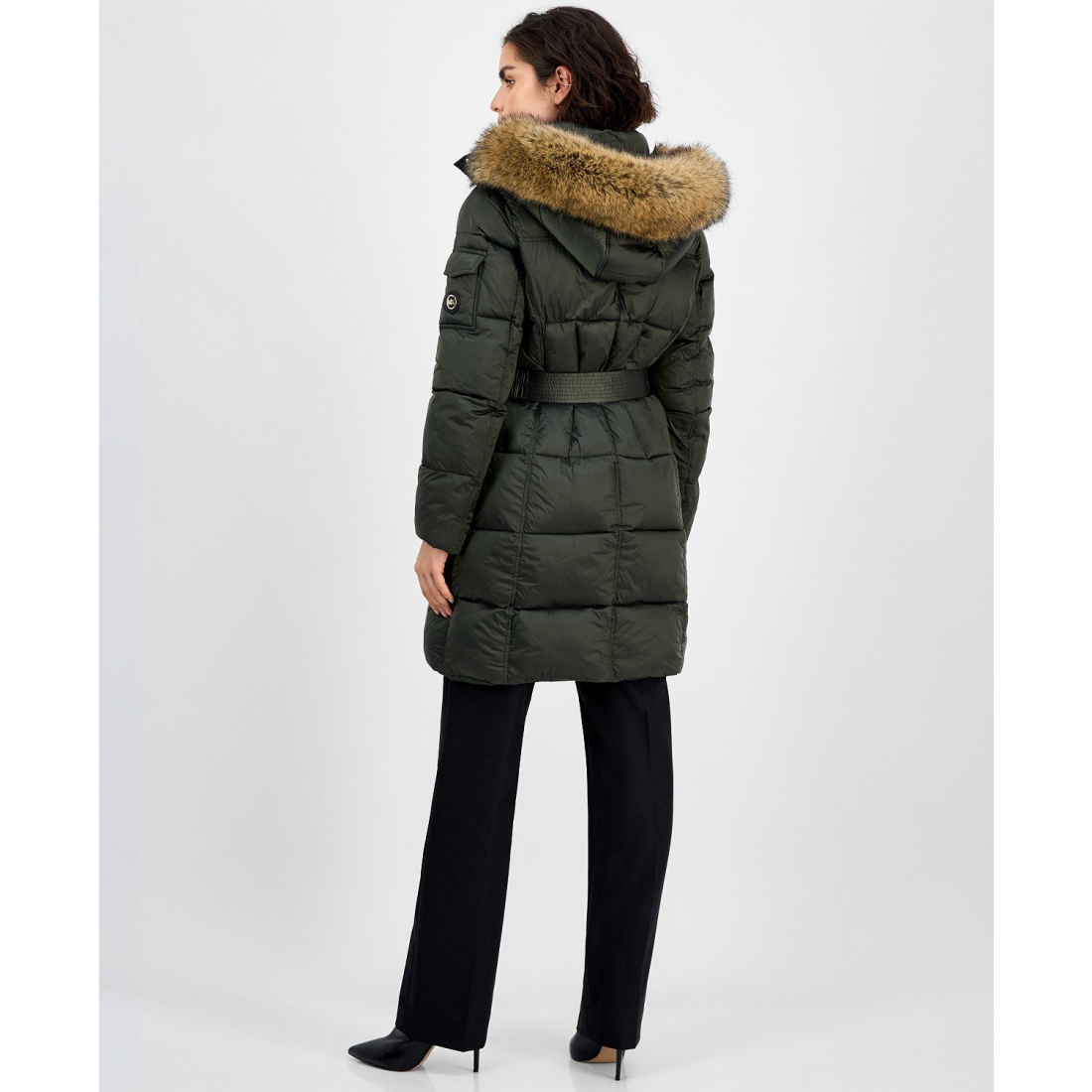 Manteau matelassé 'Belted Hooded Faux-Fur-Trim' pour Femmes