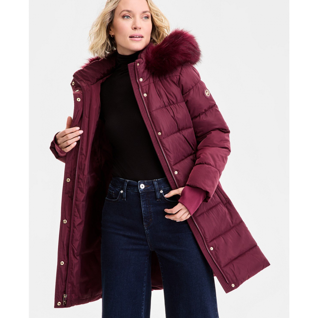 Manteau matelassé 'Faux-Fur-Trim Hooded' pour Femmes
