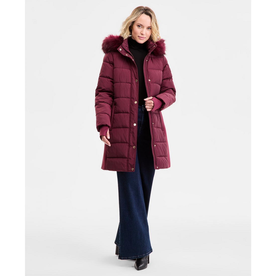 Manteau matelassé 'Faux-Fur-Trim Hooded' pour Femmes