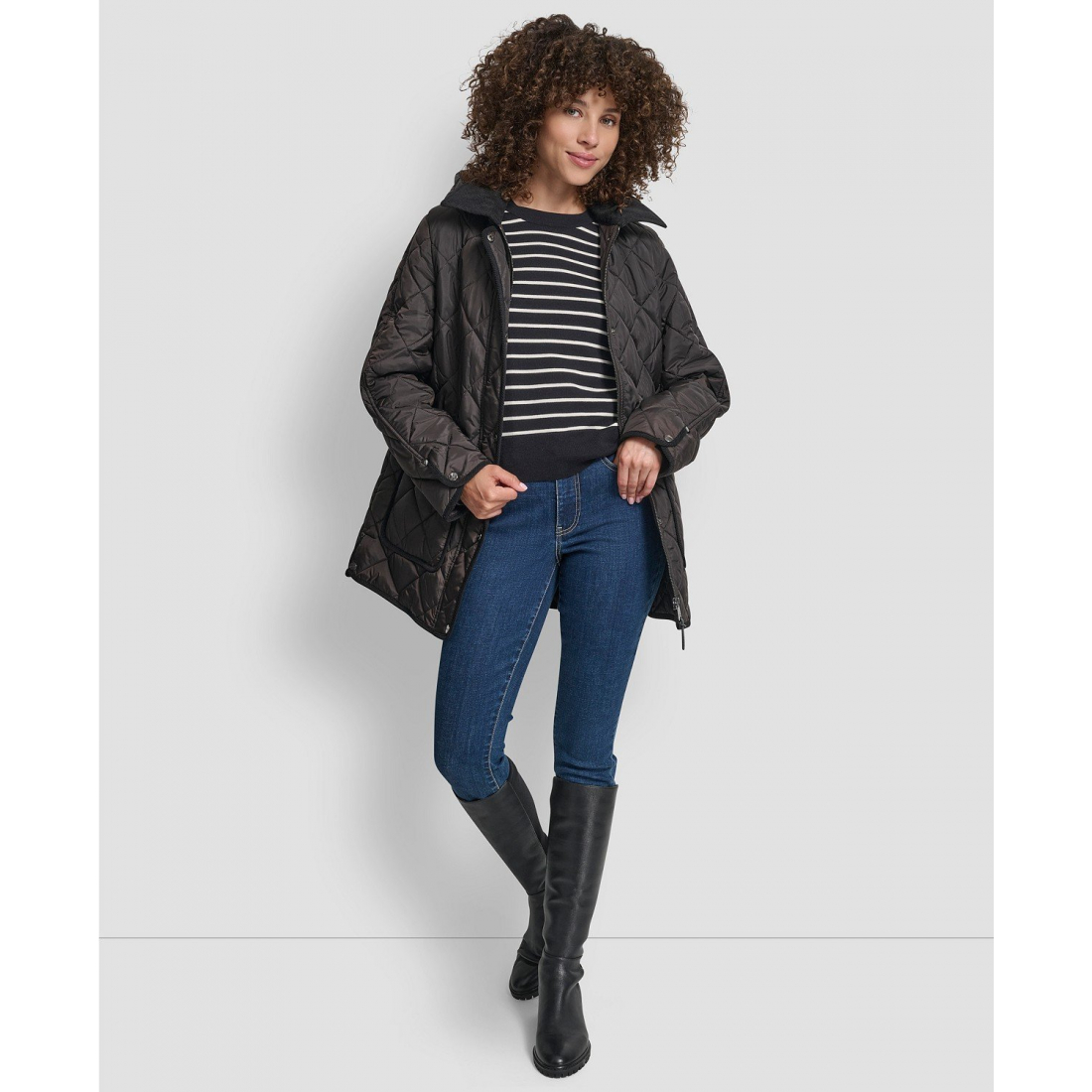 Women's 'Corduroy Collar Hooded Quilted' Coat