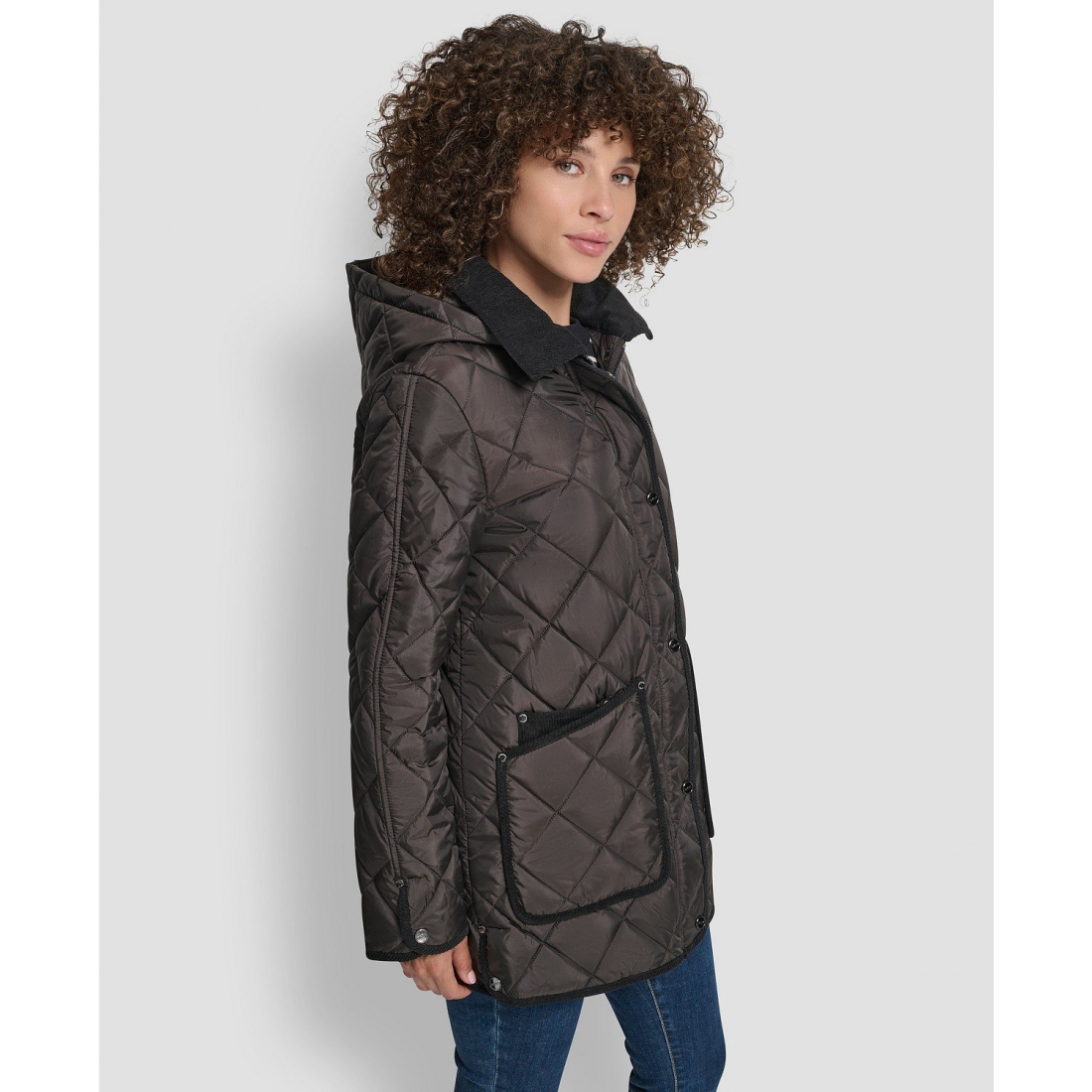 Women's 'Corduroy Collar Hooded Quilted' Coat