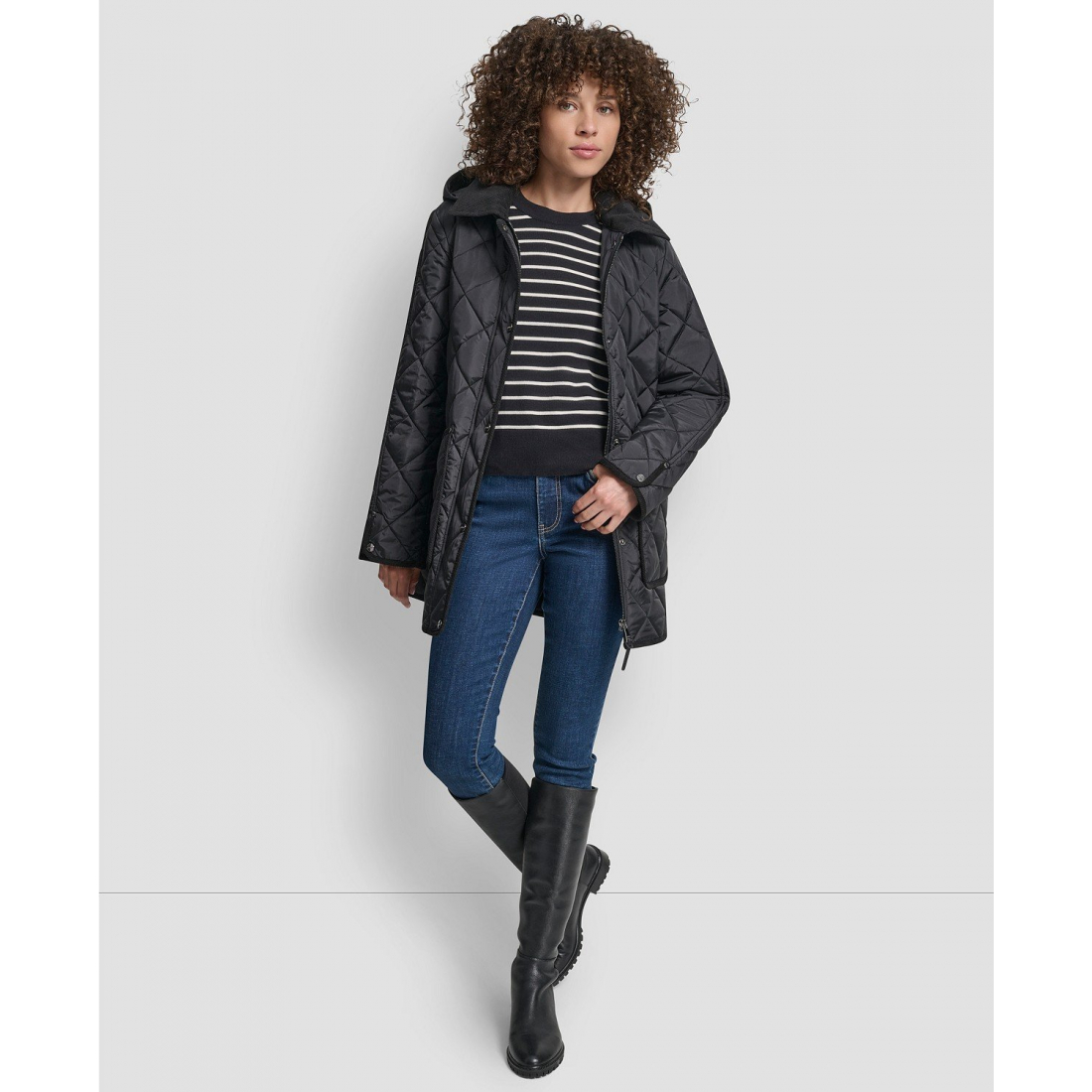 Women's 'Corduroy Collar Hooded Quilted' Coat