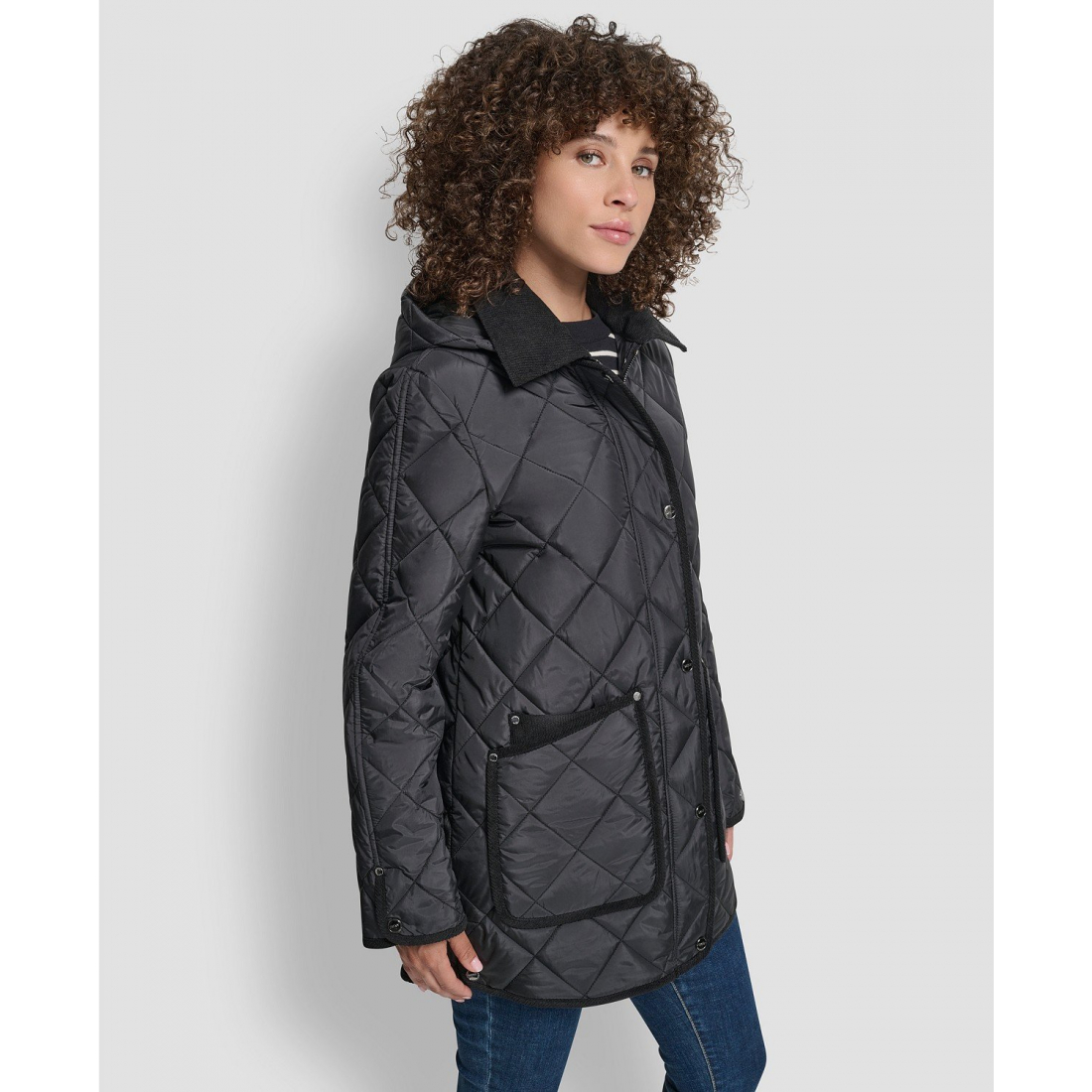 Women's 'Corduroy Collar Hooded Quilted' Coat