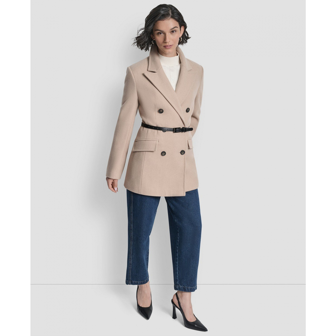 Manteau à ceinture 'Short Double-Breasted Belted Coat' pour Femmes