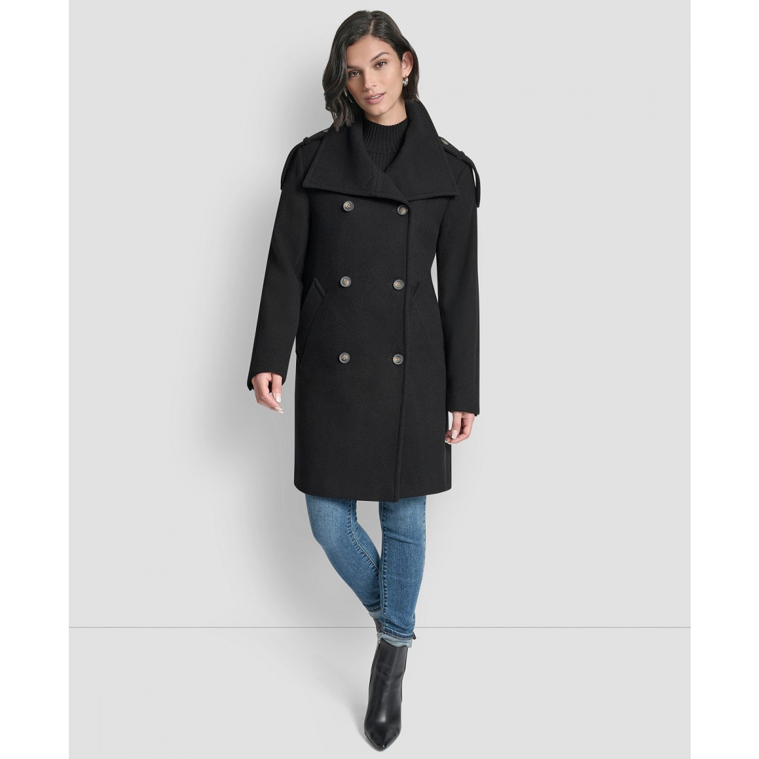 Caban 'Double-Breasted Funnel Neck Military' pour Femmes