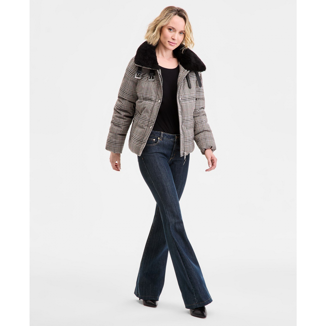 Manteau matelassé 'Faux-Fur-Collar Zip-Front' pour Femmes