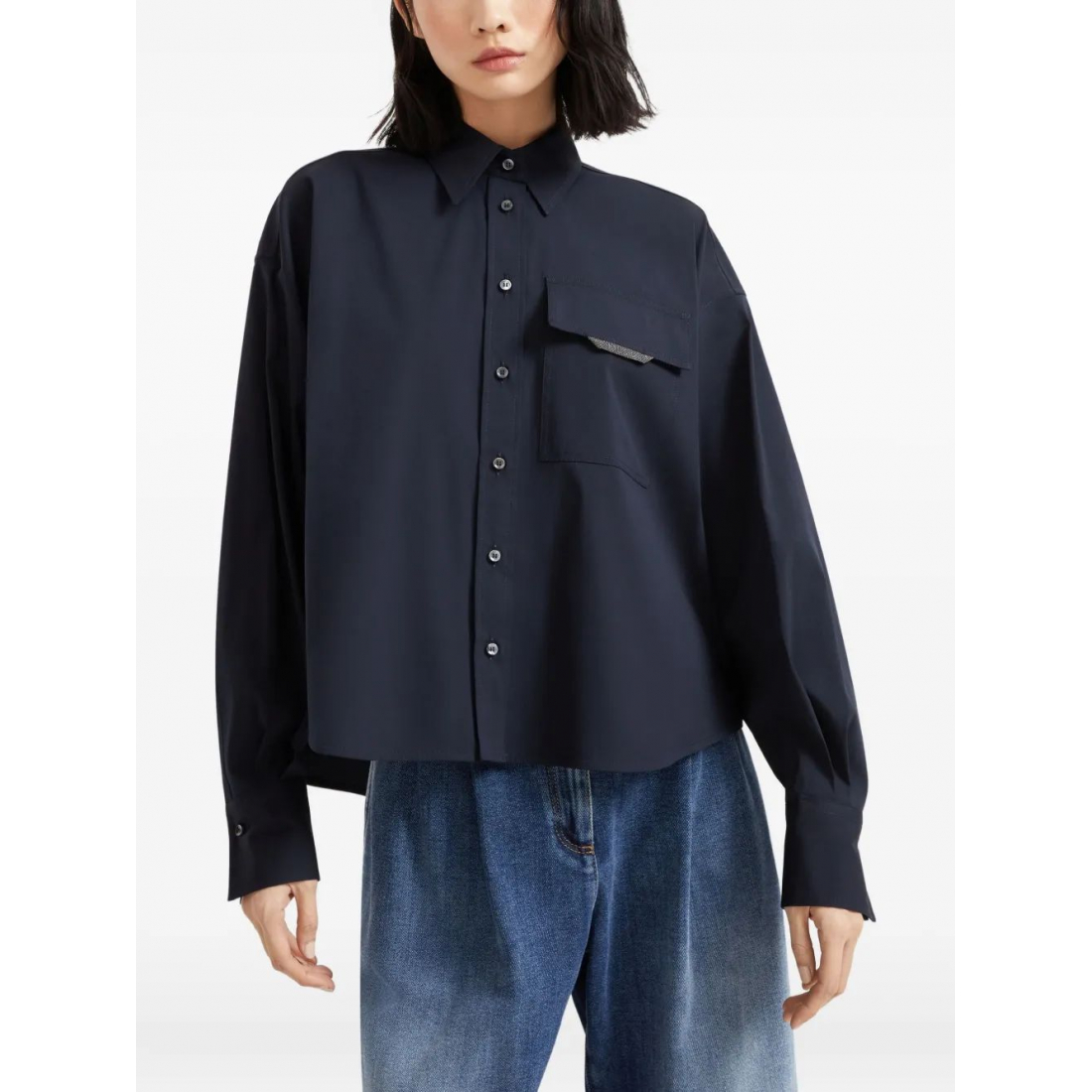 'Shiny Flap Detail' Hemd für Damen