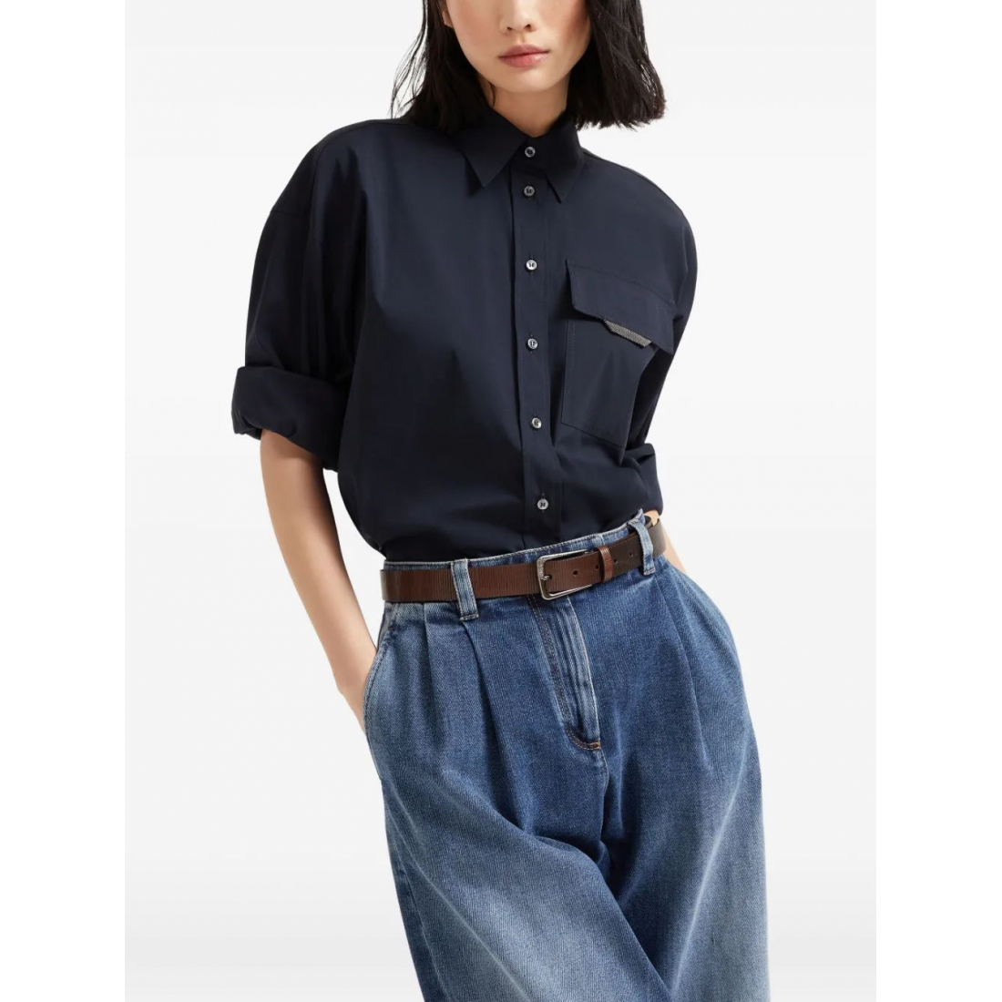 'Shiny Flap Detail' Hemd für Damen