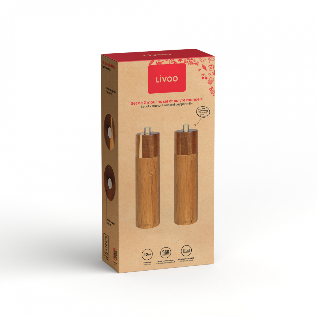 Set de 2 moulins sel et poivre manuels